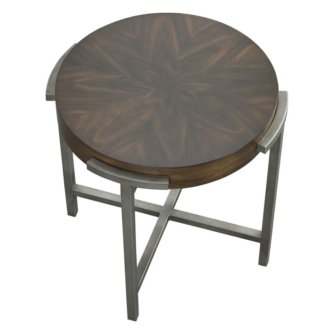 West Camden Round End Table - Tahitian Pearl - Metal, Walnut Solids