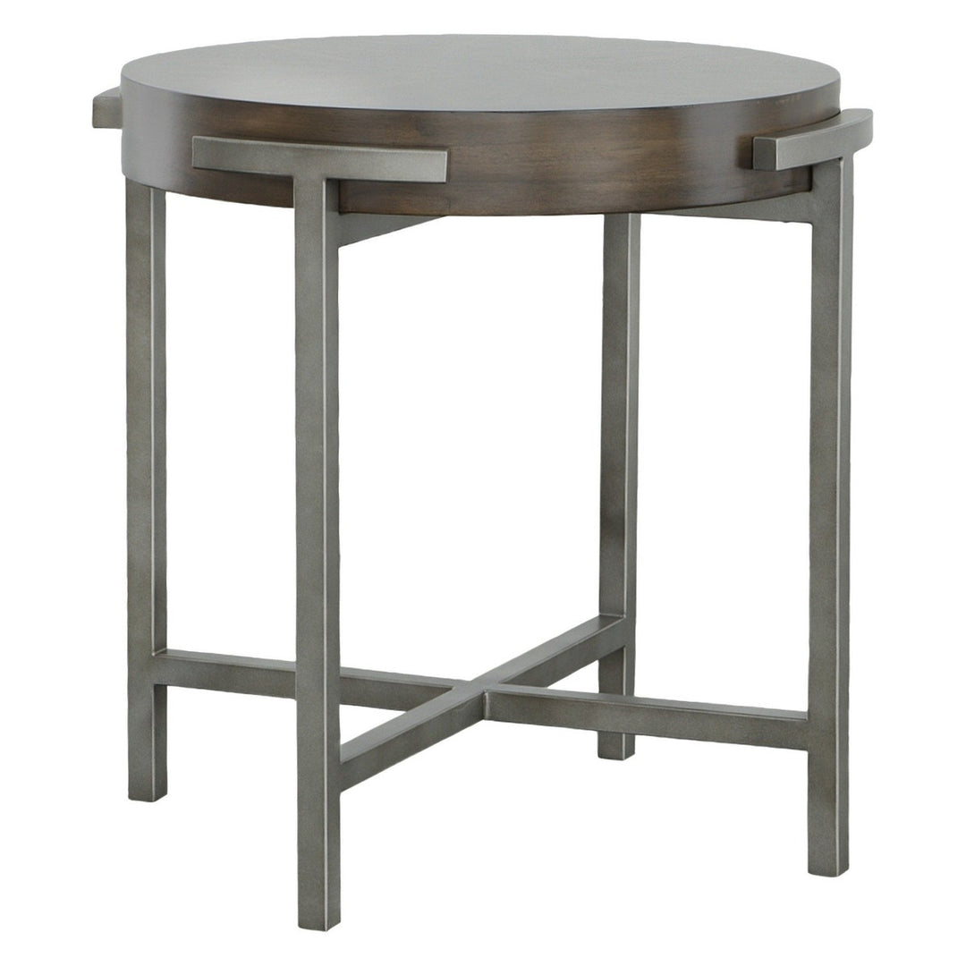 West Camden Round End Table - Tahitian Pearl - Metal, Walnut Solids