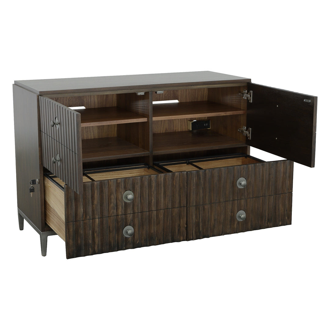 West Camden Lateral File Cabinet - Tahitian Pearl - Metal, Walnut Solids