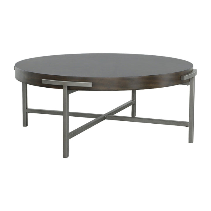 West Camden Round Cocktail Table - Tahitian Pearl - Metal, Walnut Solids