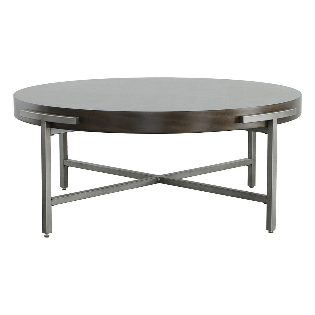 West Camden Round Cocktail Table - Tahitian Pearl - Metal, Walnut Solids