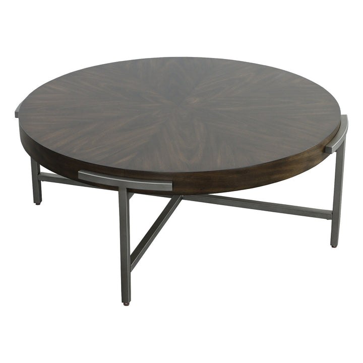 West Camden Round Cocktail Table - Tahitian Pearl - Metal, Walnut Solids