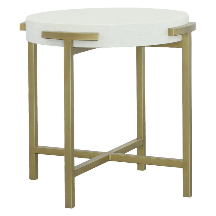 East Camden Round End Table - Pearl - Metal, Poplar Solids