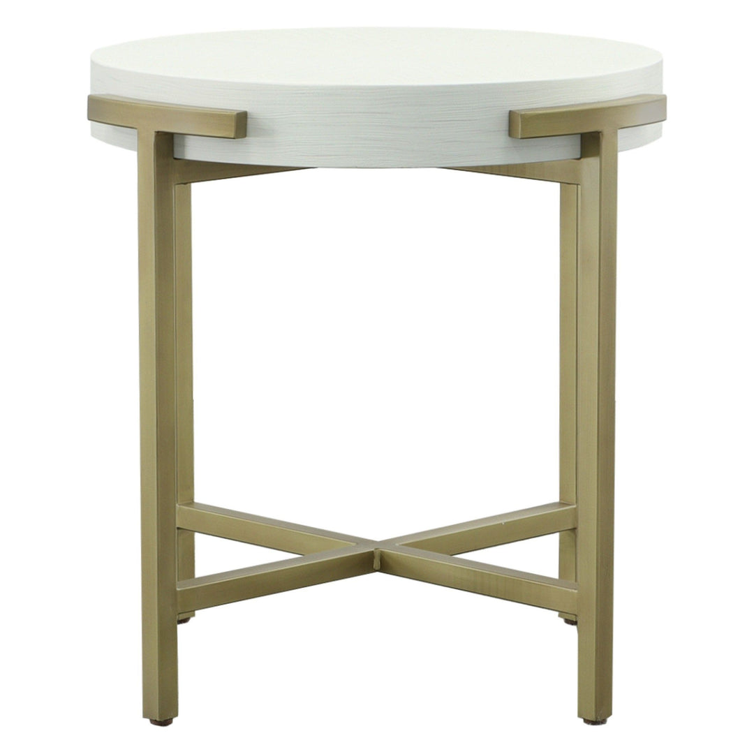 East Camden Round End Table - Pearl - Metal, Poplar Solids