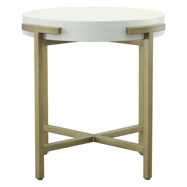 East Camden Round End Table - Pearl - Metal, Poplar Solids