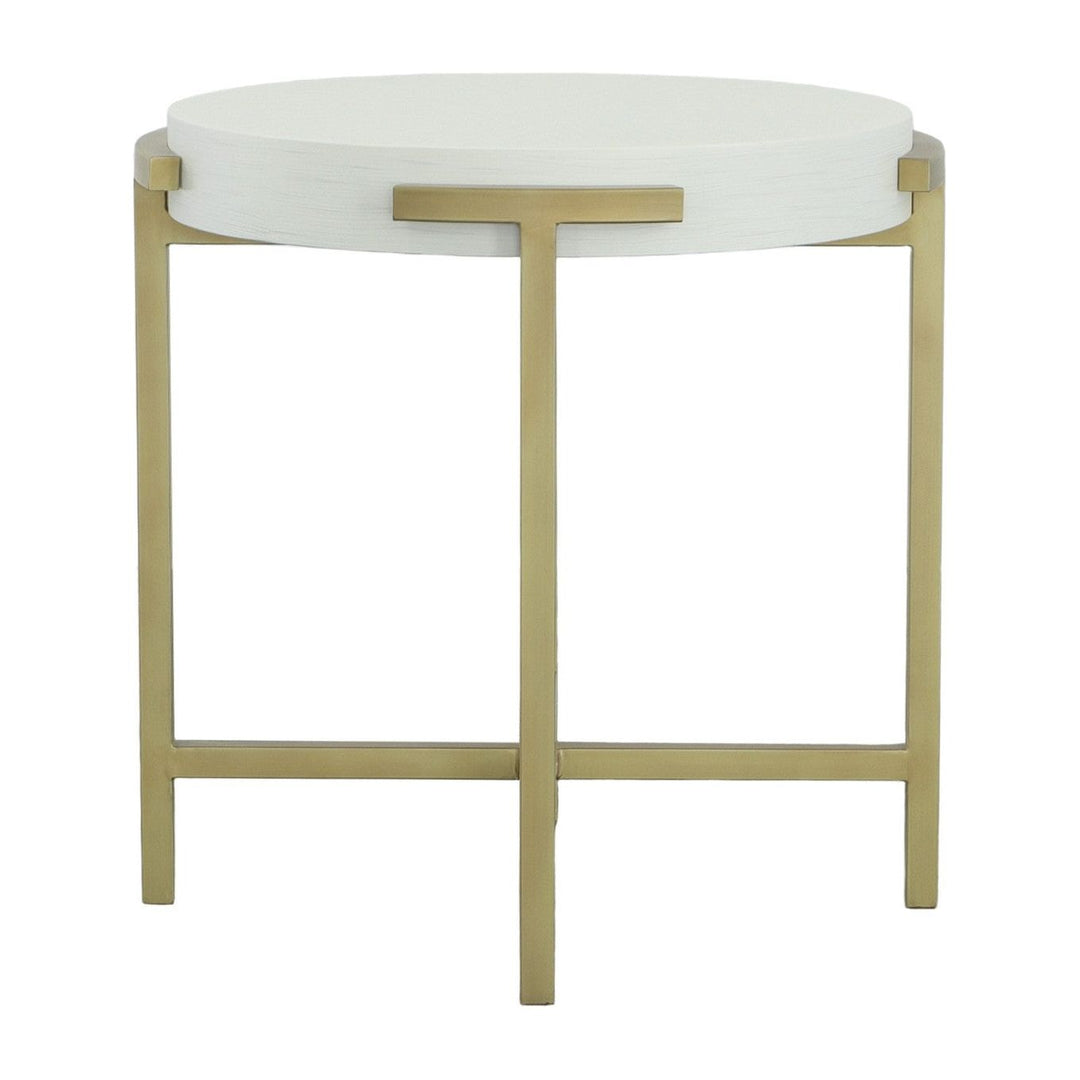 East Camden Round End Table - Pearl - Metal, Poplar Solids