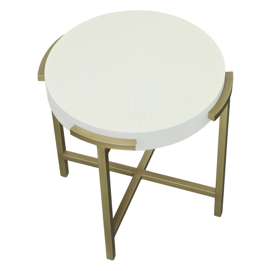 East Camden Round End Table - Pearl - Metal, Poplar Solids