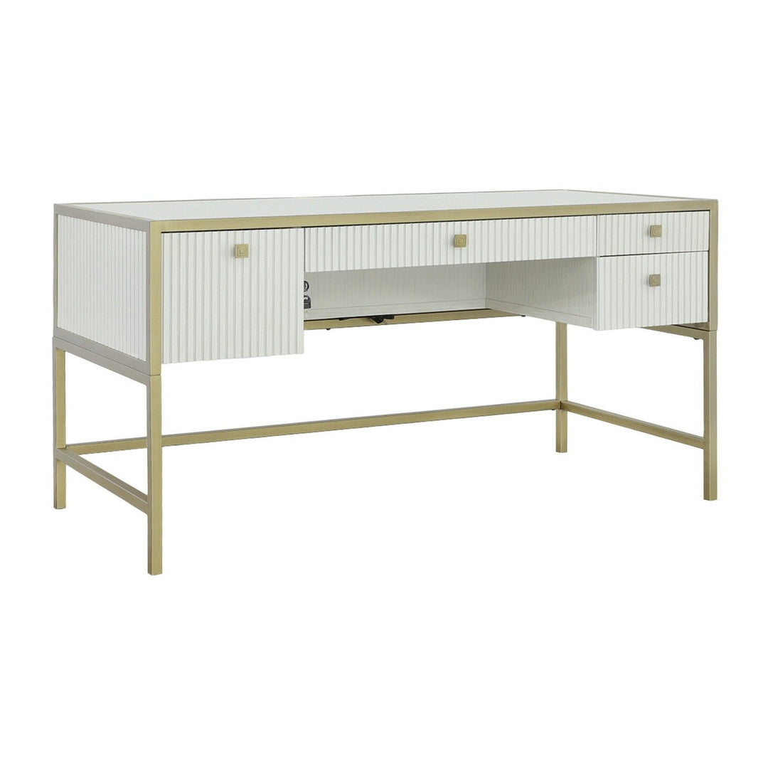 East Camden Writing Desk - Pearl - Metal, Poplar Solids