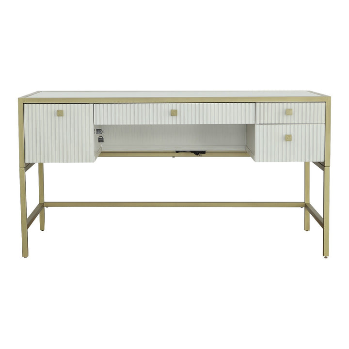 East Camden Writing Desk - Pearl - Metal, Poplar Solids