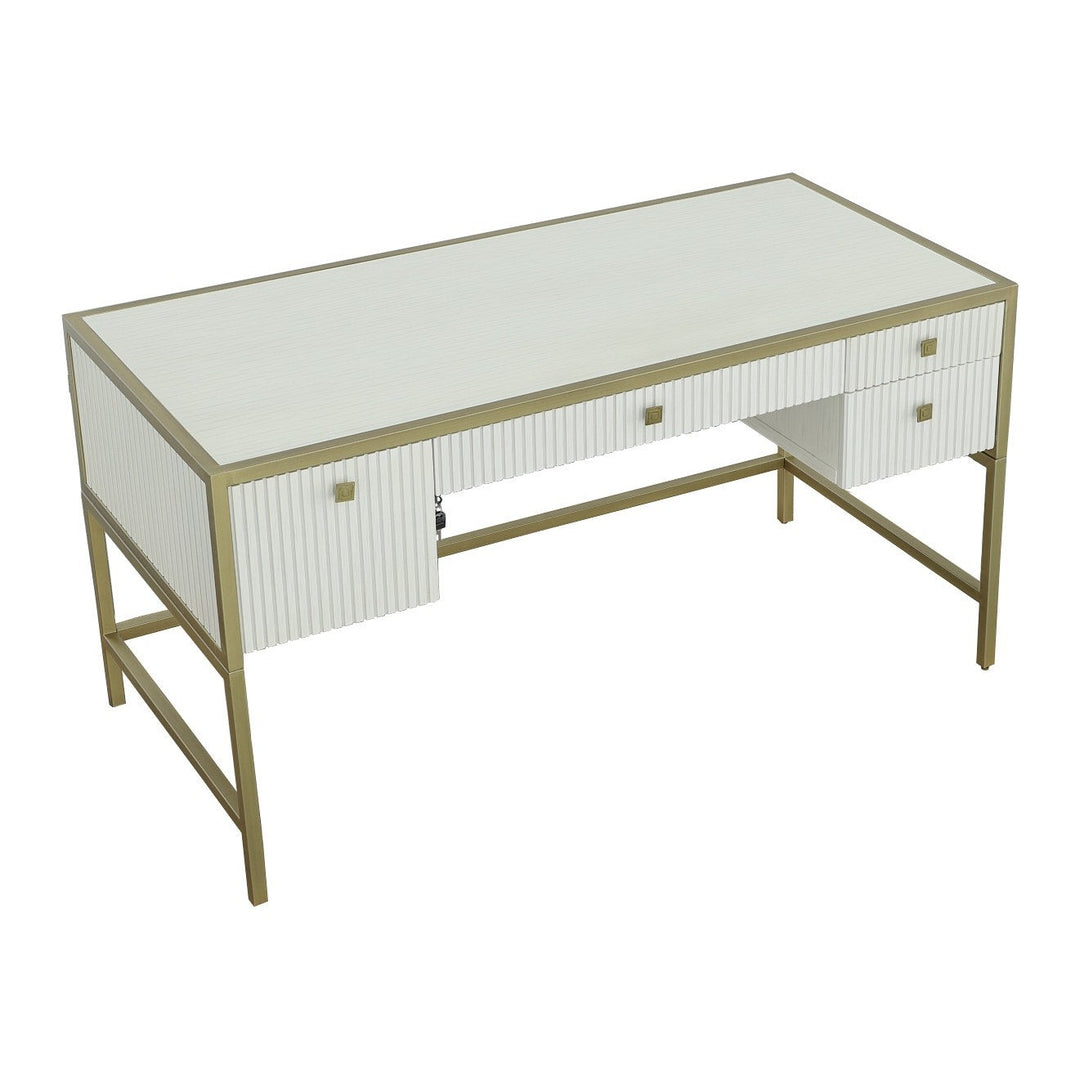 East Camden Writing Desk - Pearl - Metal, Poplar Solids