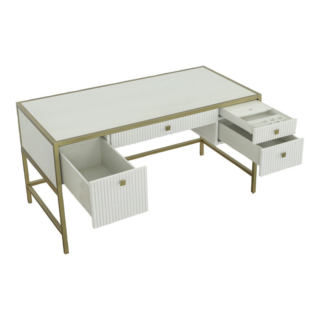 East Camden Writing Desk - Pearl - Metal, Poplar Solids