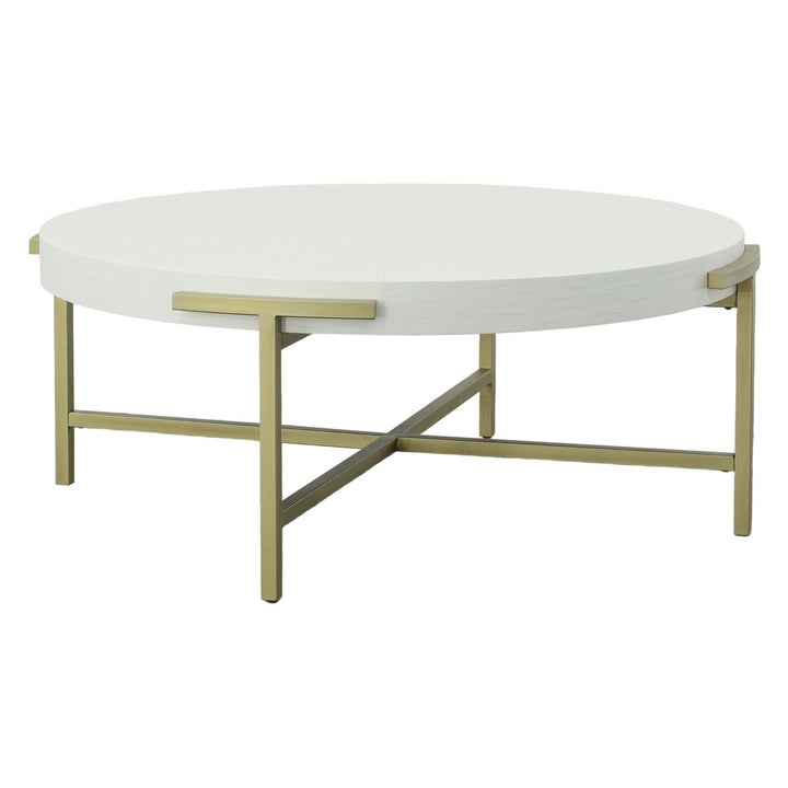 East Camden Round Cocktail Table - Pearl - Metal, Poplar Solids