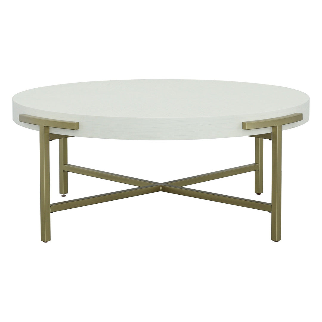 East Camden Round Cocktail Table - Pearl - Metal, Poplar Solids