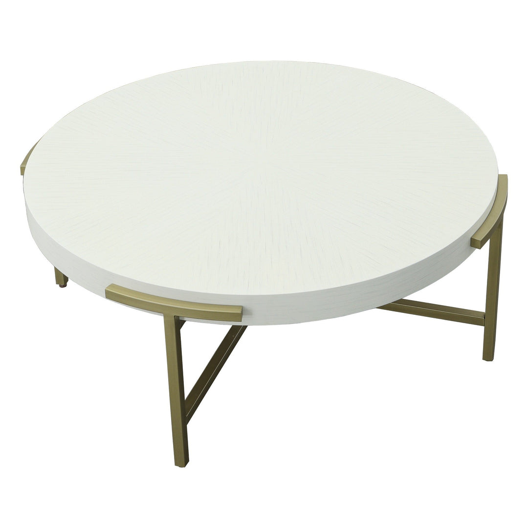 East Camden Round Cocktail Table - Pearl - Metal, Poplar Solids