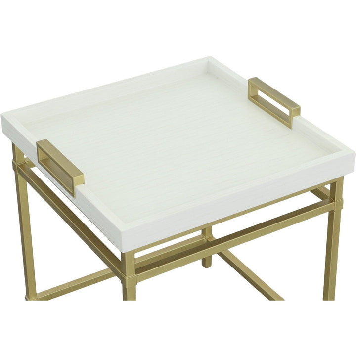 East Camden End Table - Pearl - Metal, Poplar Solids