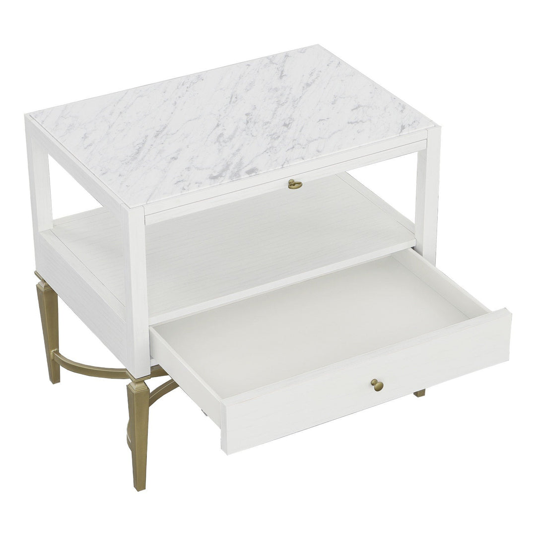 East Camden Nightstand - Pearl - Metal Accents,Poplar Solids