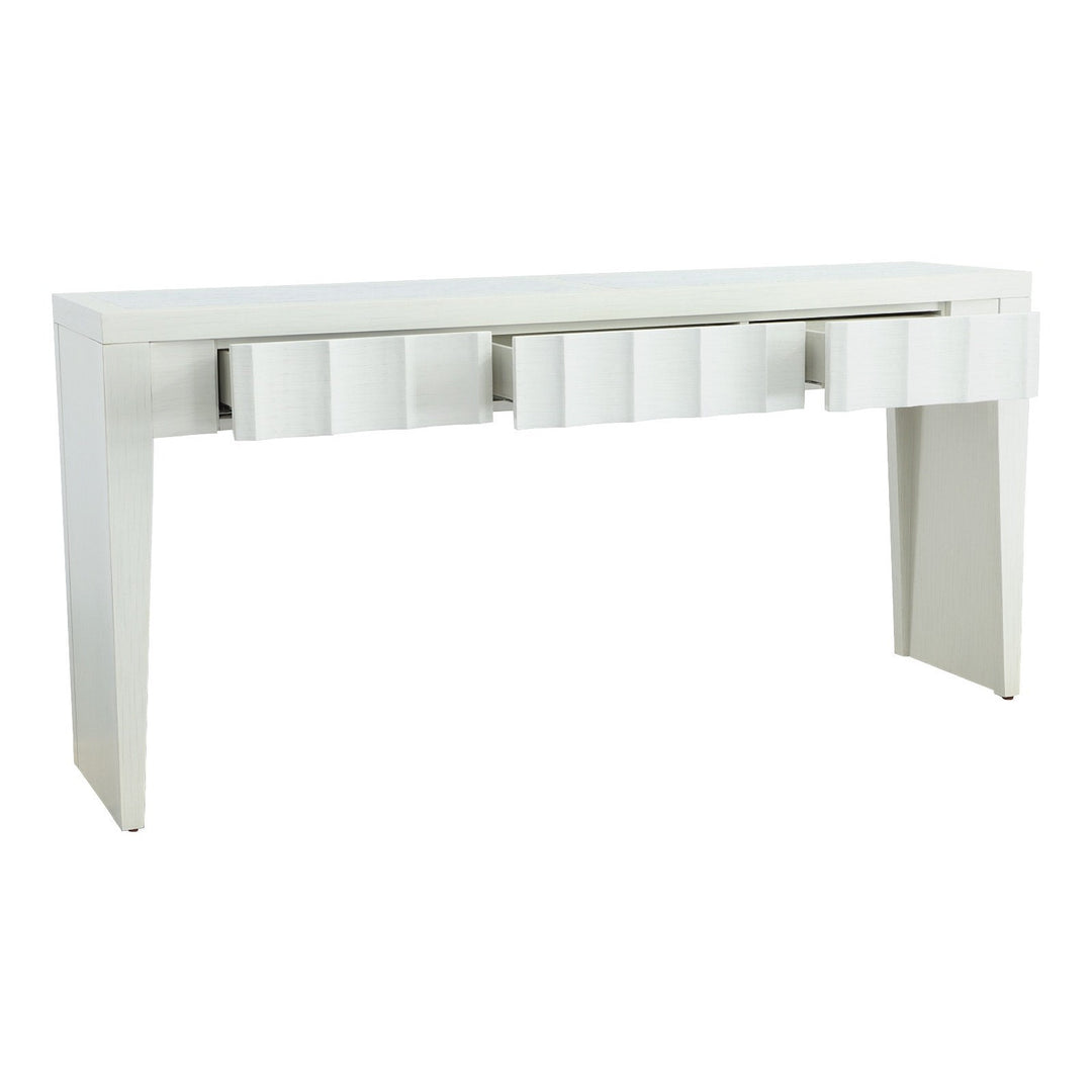 East Camden Three Drawer Console - Pearl - Poplar Solids &  Stone