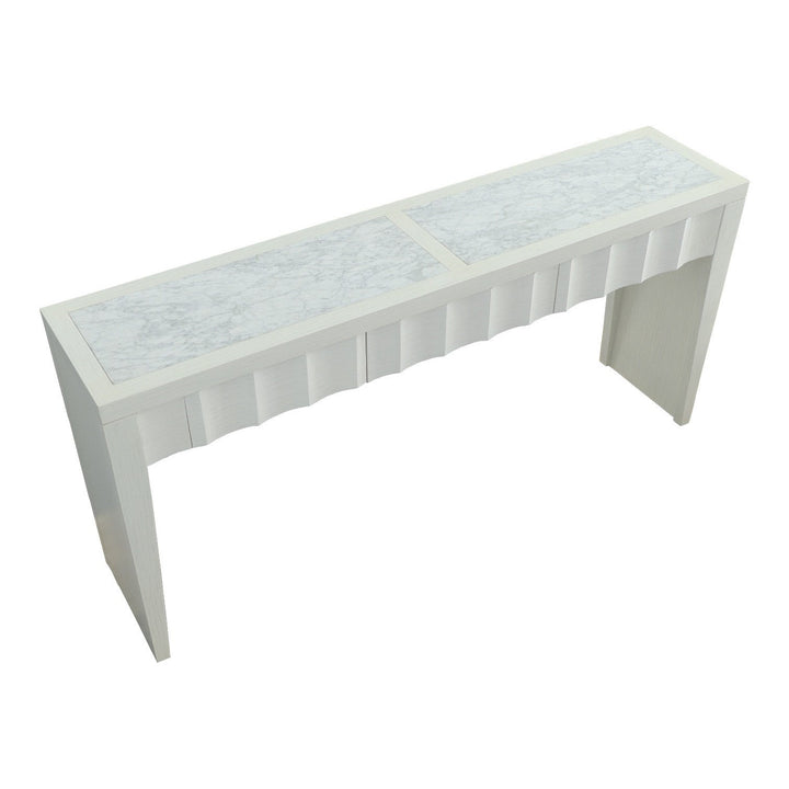 East Camden Three Drawer Console - Pearl - Poplar Solids &  Stone