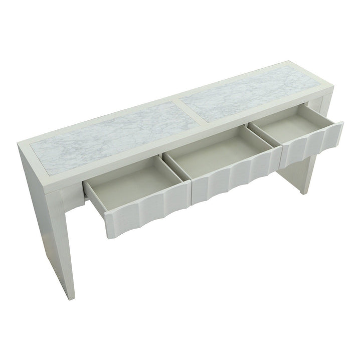 East Camden Three Drawer Console - Pearl - Poplar Solids &  Stone