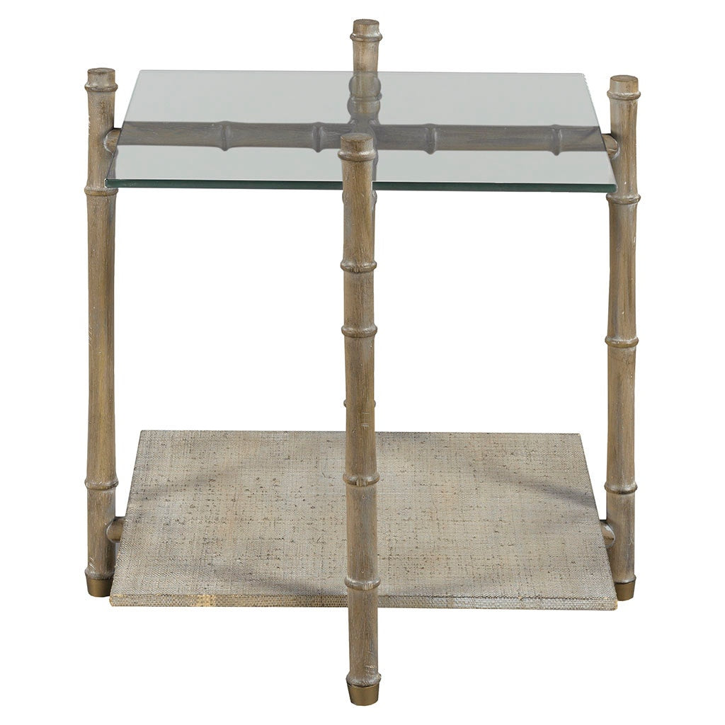 Temperate Grove End Table - Sanibel - White Oak Solids & Veener. Raffia accents