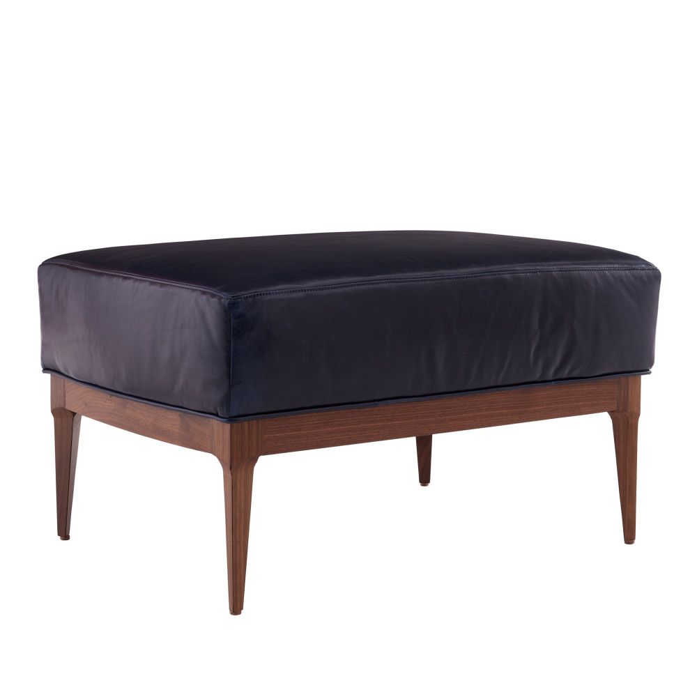 Stools & Ottomans Marquez Ottoman Indigo Leather Dark Walnut - Blue