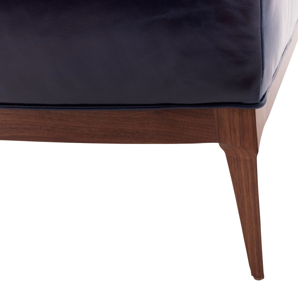 Marquez Ottoman Indigo Leather Dark Walnut - Blue