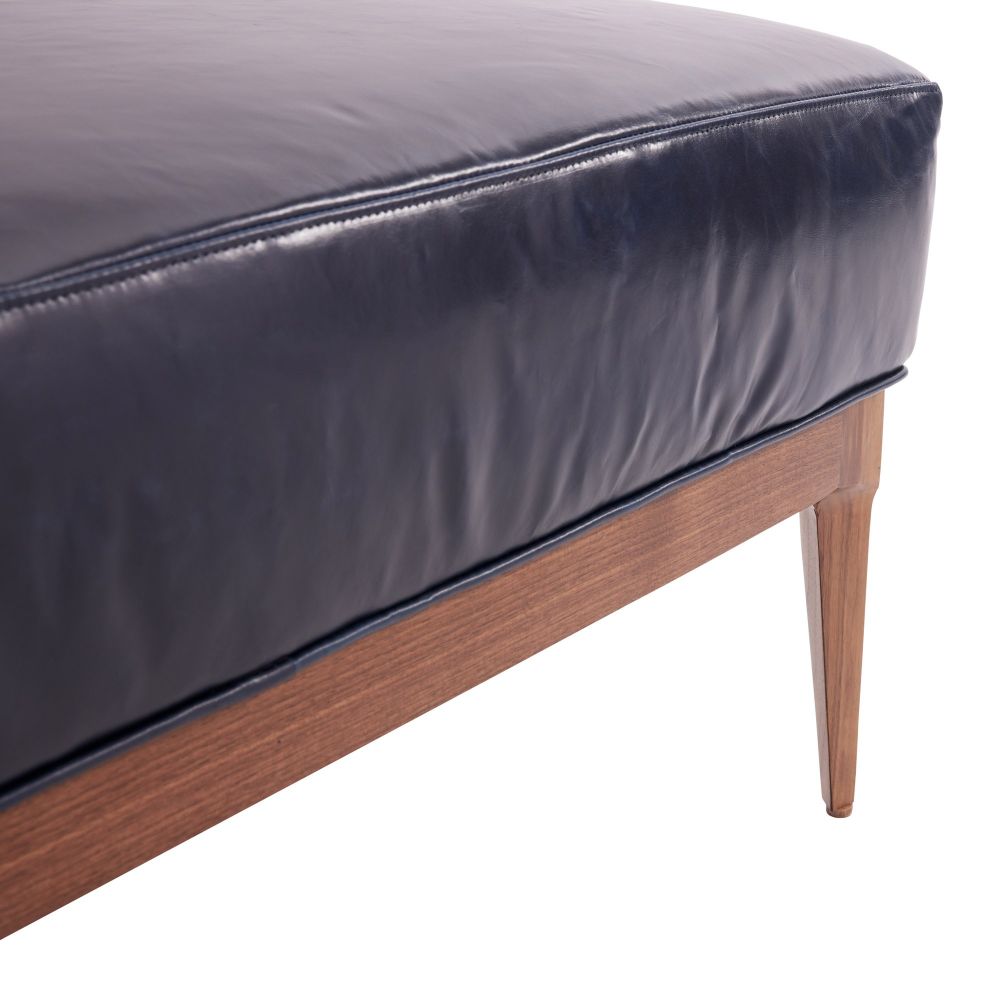 Marquez Ottoman Indigo Leather Dark Walnut - Blue