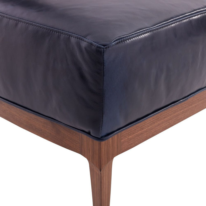 Marquez Ottoman Indigo Leather Dark Walnut - Blue