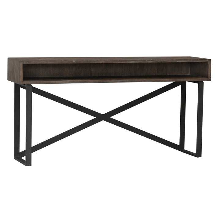 Rustique Open Storage Console Table - Rustique - Quartered Elm, Ash Solids