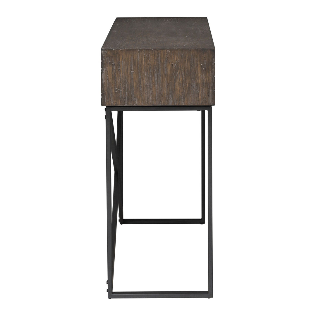 Rustique Open Storage Console Table - Rustique - Quartered Elm, Ash Solids