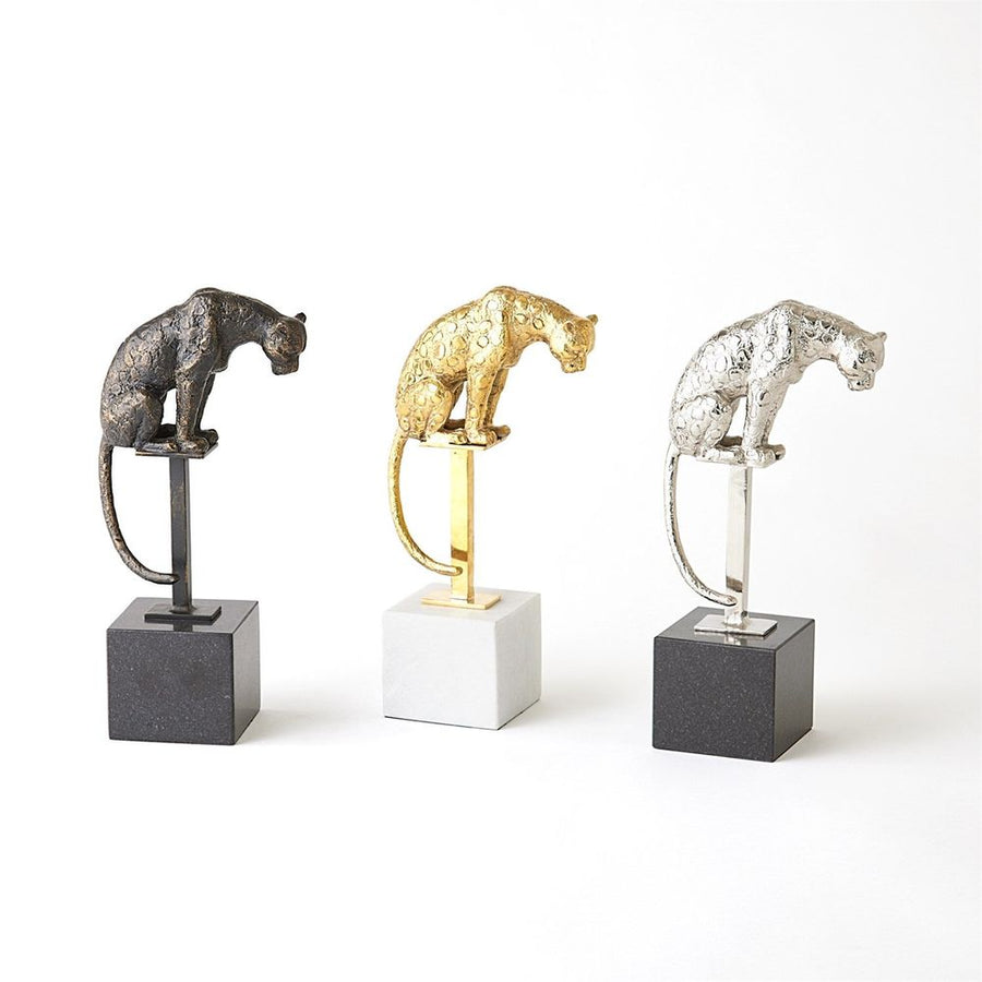 Decorative Objects Perched Jaguar on Stand-Nickel
