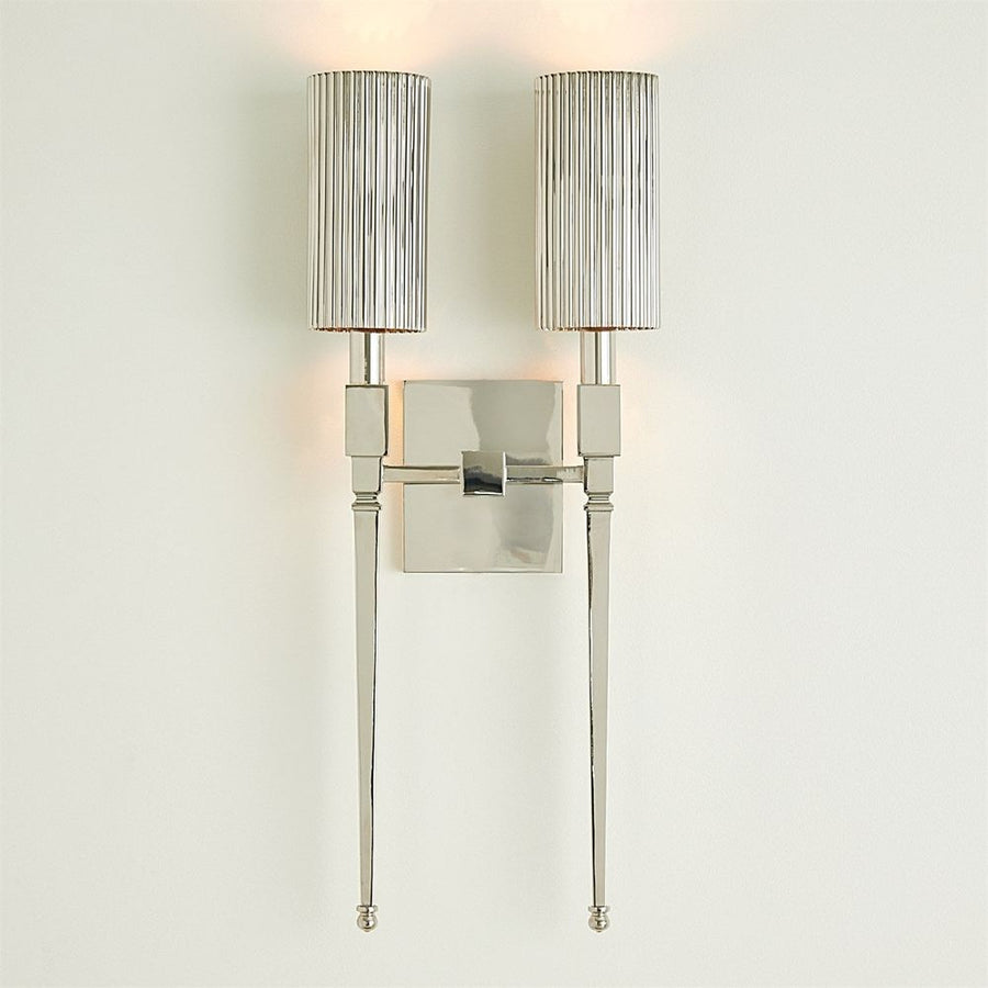 Wall Lighting Fluted Double Sconce-Nickel