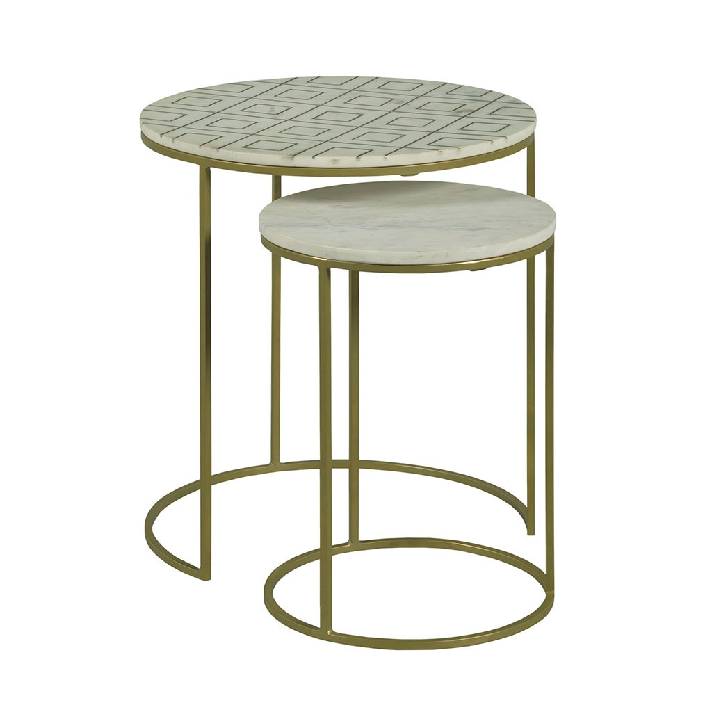 Soulful Textures Nesting Drink Table - Aged Bronze - Metal & Carrara Marble