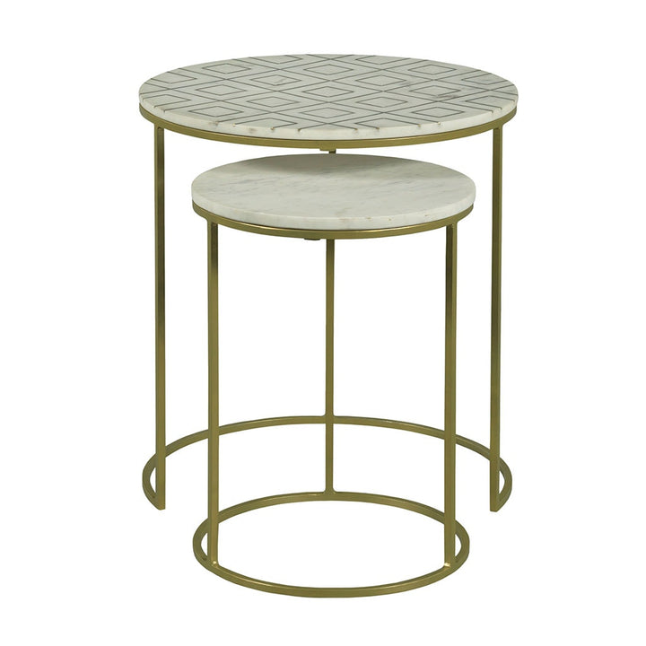 Soulful Textures Nesting Drink Table - Aged Bronze - Metal & Carrara Marble