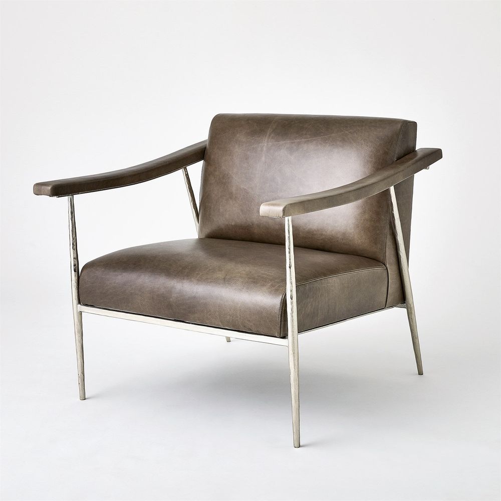 Lounge Chairs L Brooks Leather Chair-Nickel