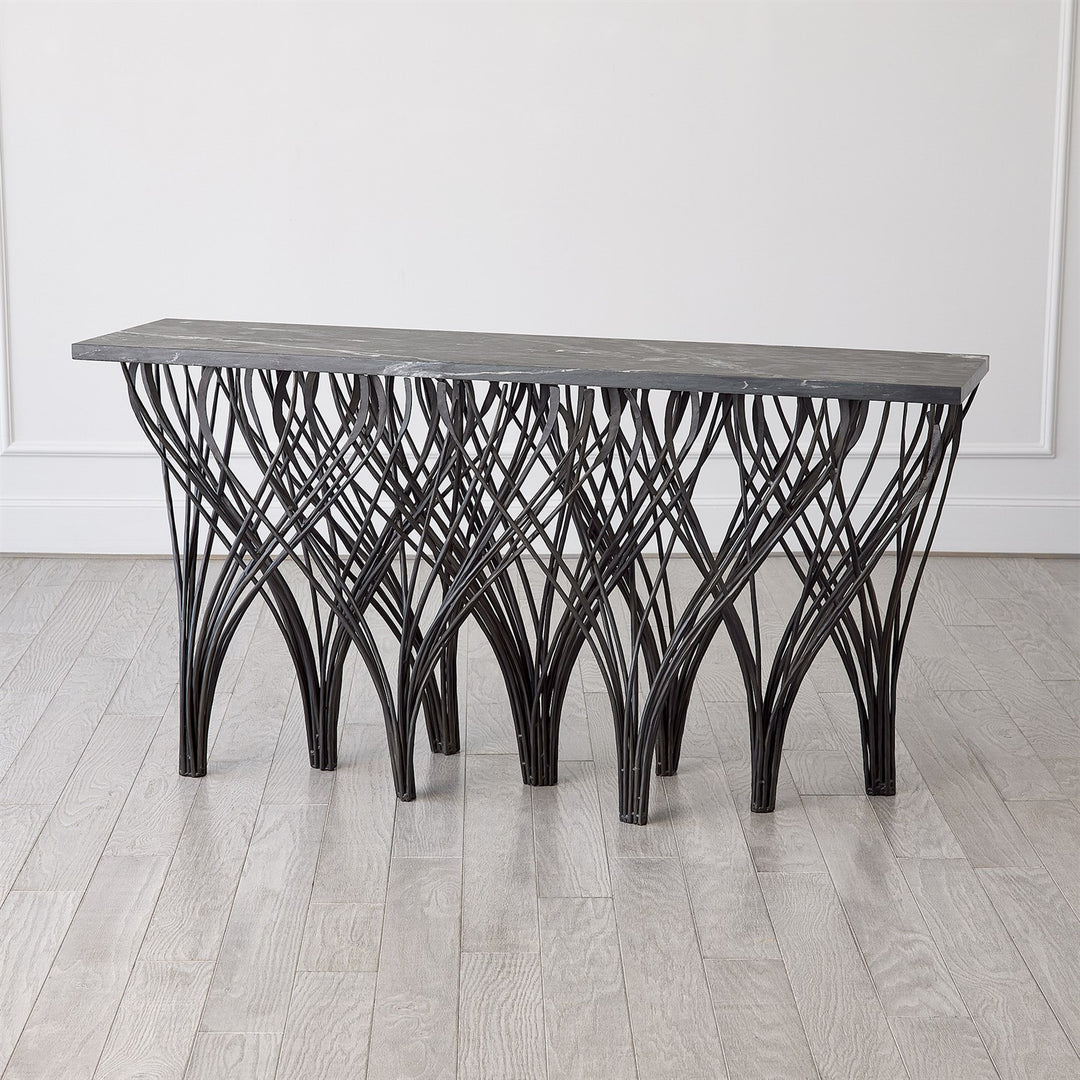 Vector Console - Natural Iron w/Black Marine Leather Marble-Global Views-GVSA-7.91657-Console Tables-4-France and Son