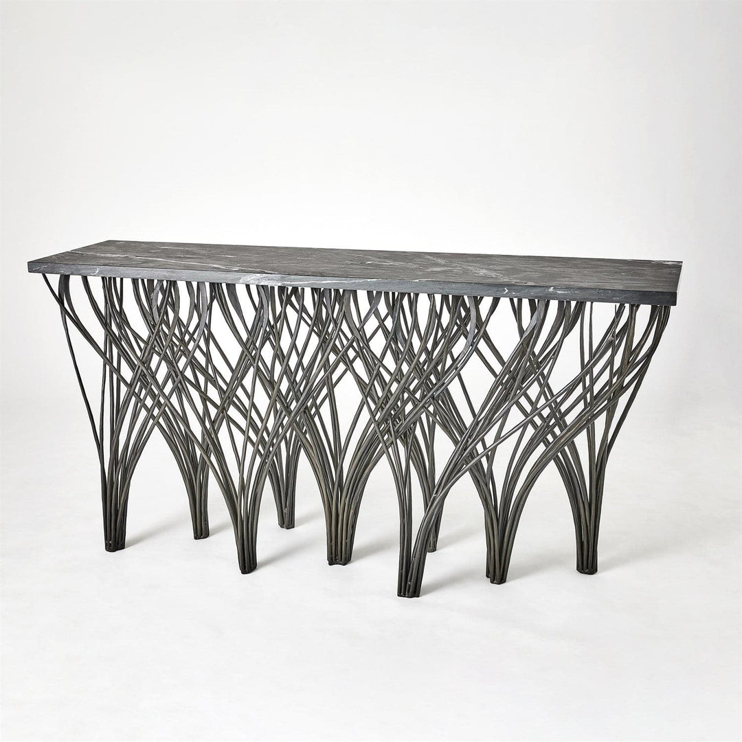 Vector Console - Natural Iron w/Black Marine Leather Marble-Global Views-GVSA-7.91657-Console Tables-1-France and Son