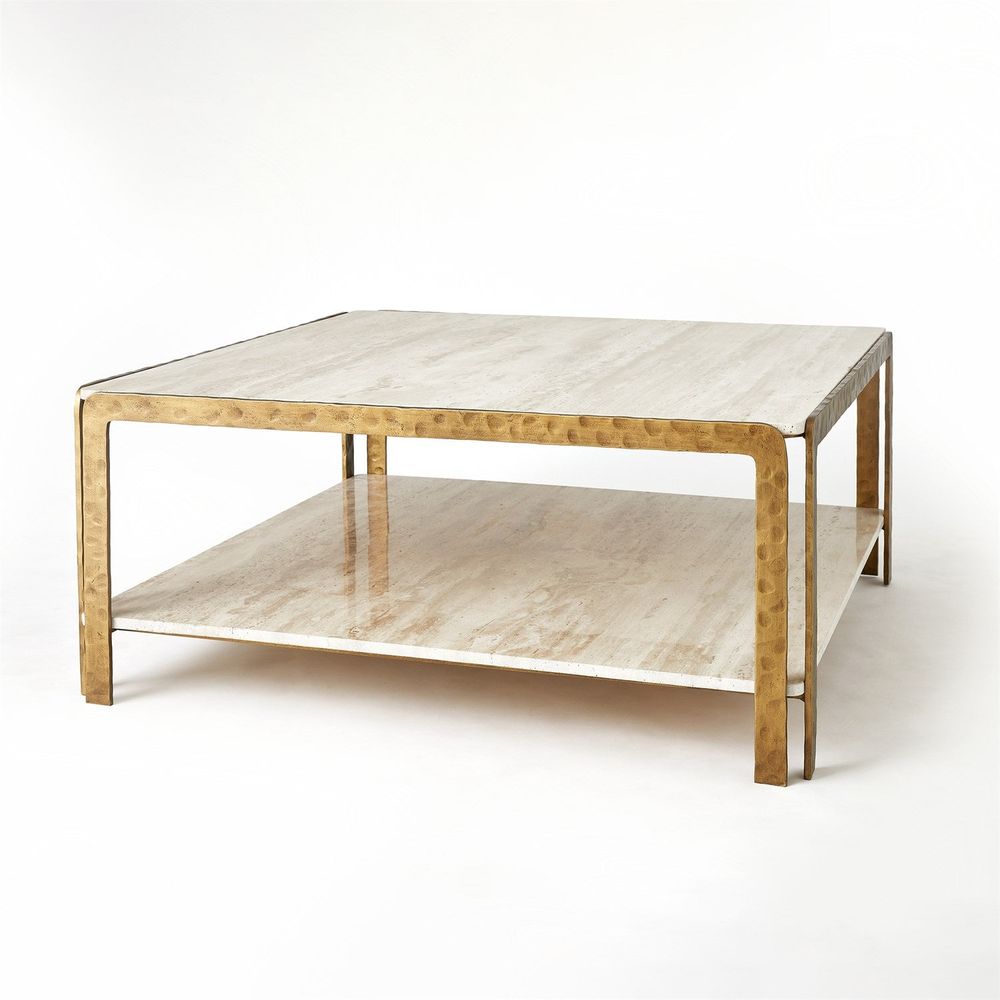 Coffee Tables Kraft Cocktail Table-Light Bronze w/Travertine