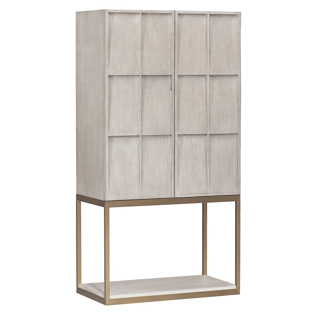 Sundries Bar Cabinet - Sheer Dove - Quartered Ash Solids & Brushed Brass Metal