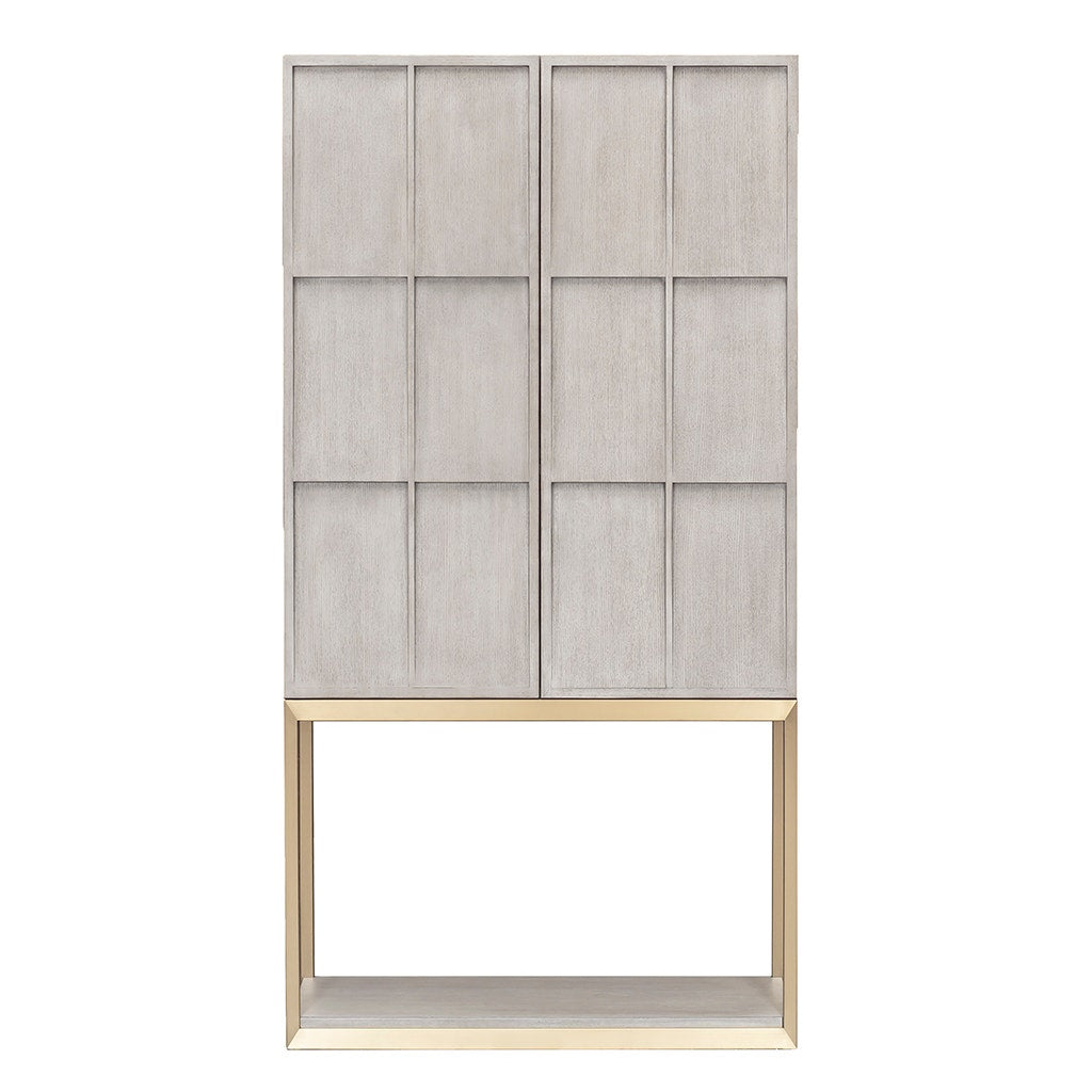 Sundries Bar Cabinet - Sheer Dove - Quartered Ash Solids & Brushed Brass Metal