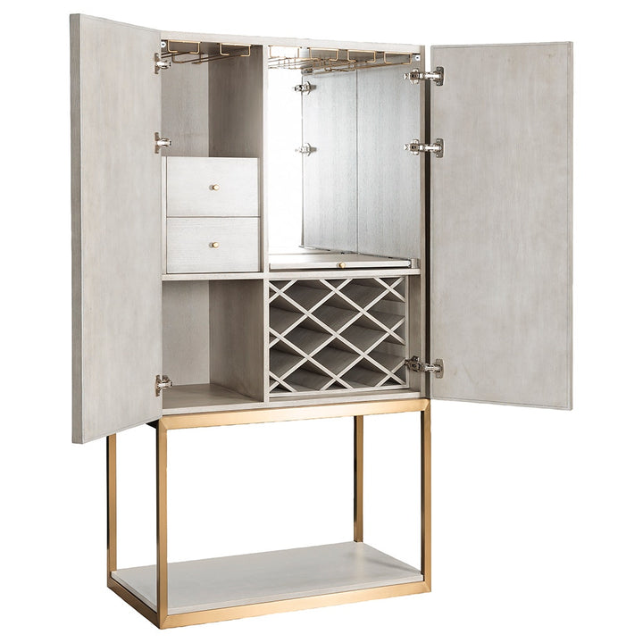 Sundries Bar Cabinet - Sheer Dove - Quartered Ash Solids & Brushed Brass Metal