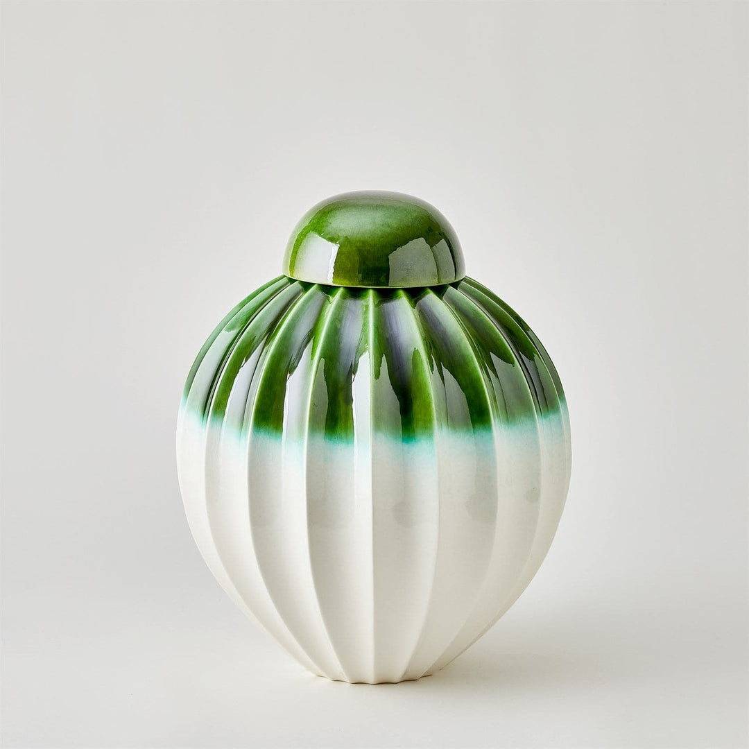 Fluted Jar W/Lid-Global Views-GVSA-1.10939-VasesWide-Emerald-4-France and Son