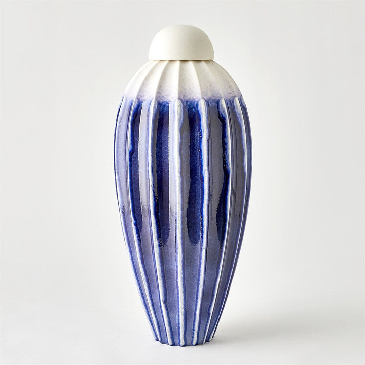 Fluted Jar W/Lid-Global Views-GVSA-1.10952-VasesSm-Cobalt-7-France and Son