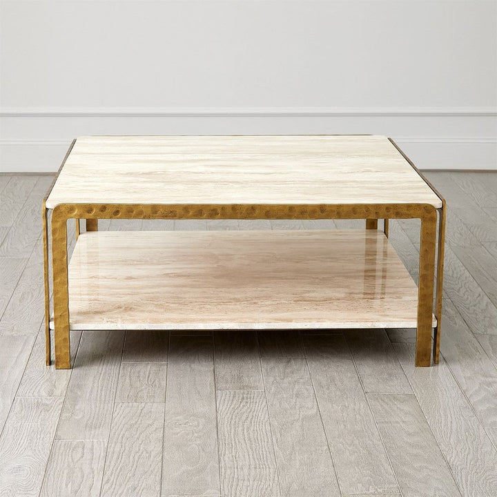 Coffee Tables Kraft Cocktail Table-Light Bronze w/Travertine