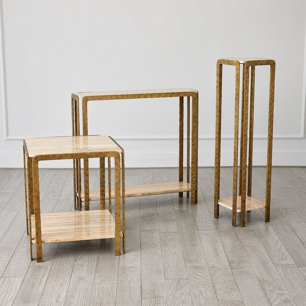 Pedestals Kraft Pedestal-Light Bronze w/Travertine
