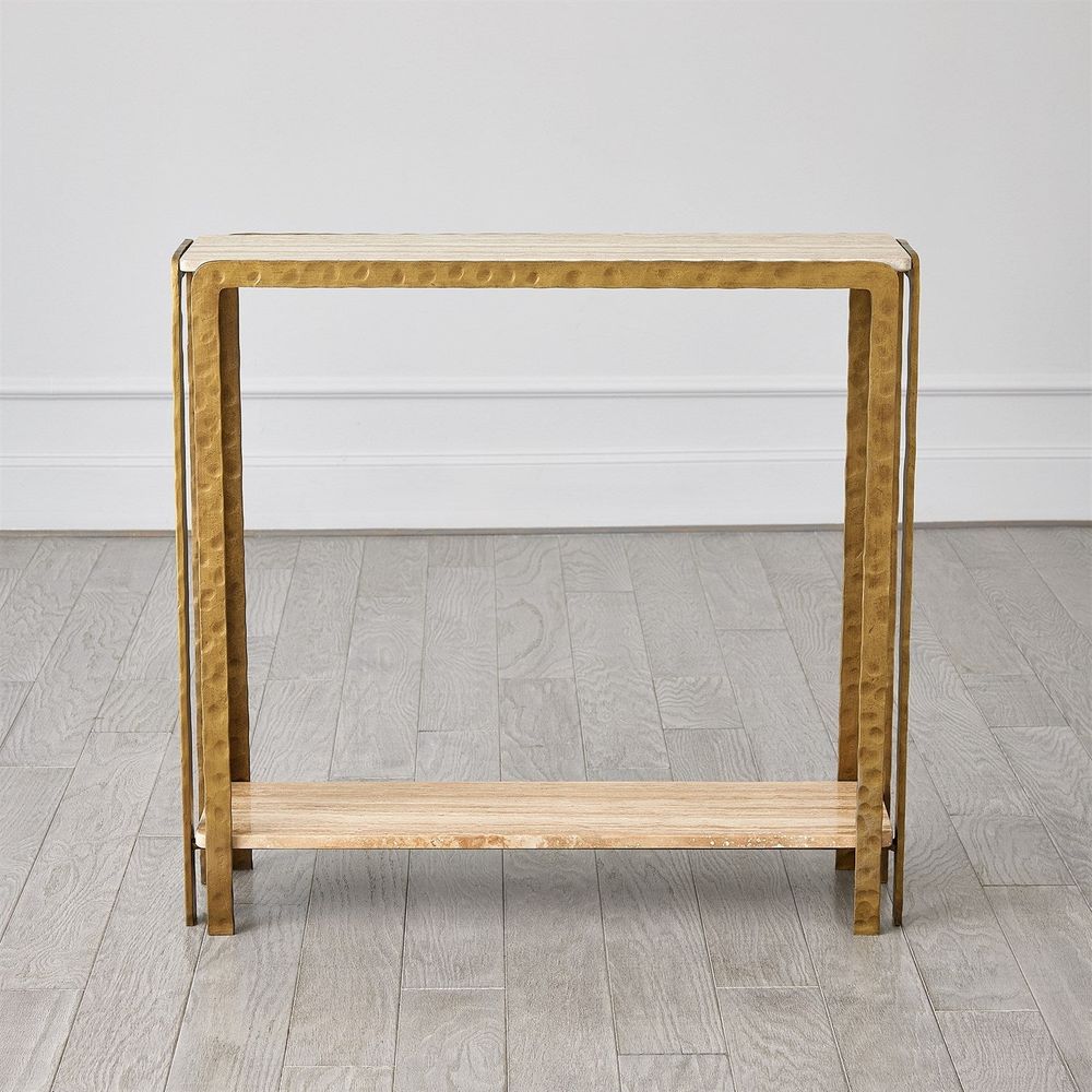 Console Tables Kraft Console-Light Bronze w/Travertine