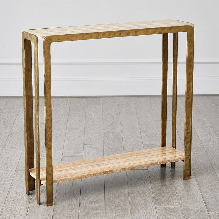 Console Tables Kraft Console-Light Bronze w/Travertine