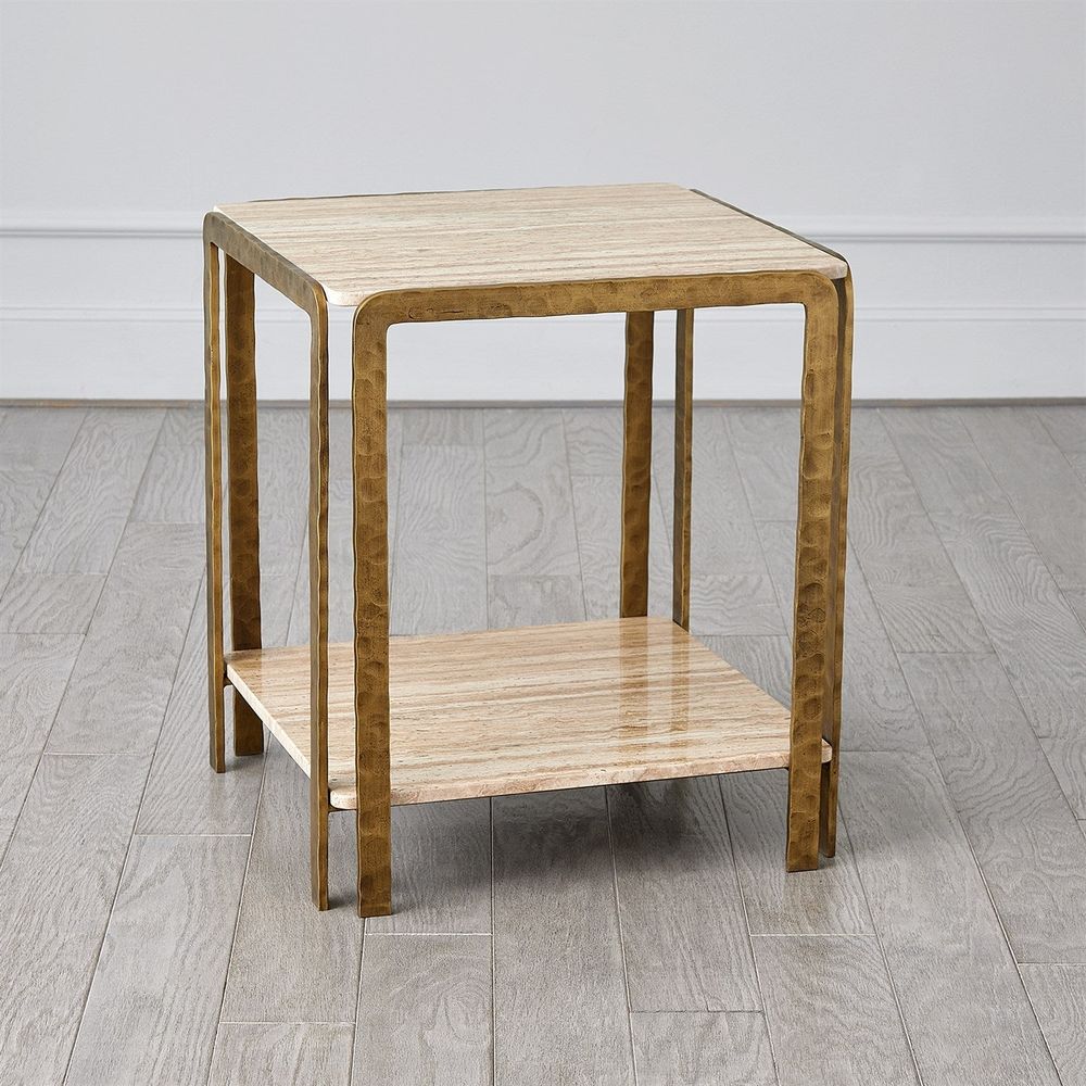 Side Tables Kraft Side Table-Light Bronze w/Travertine