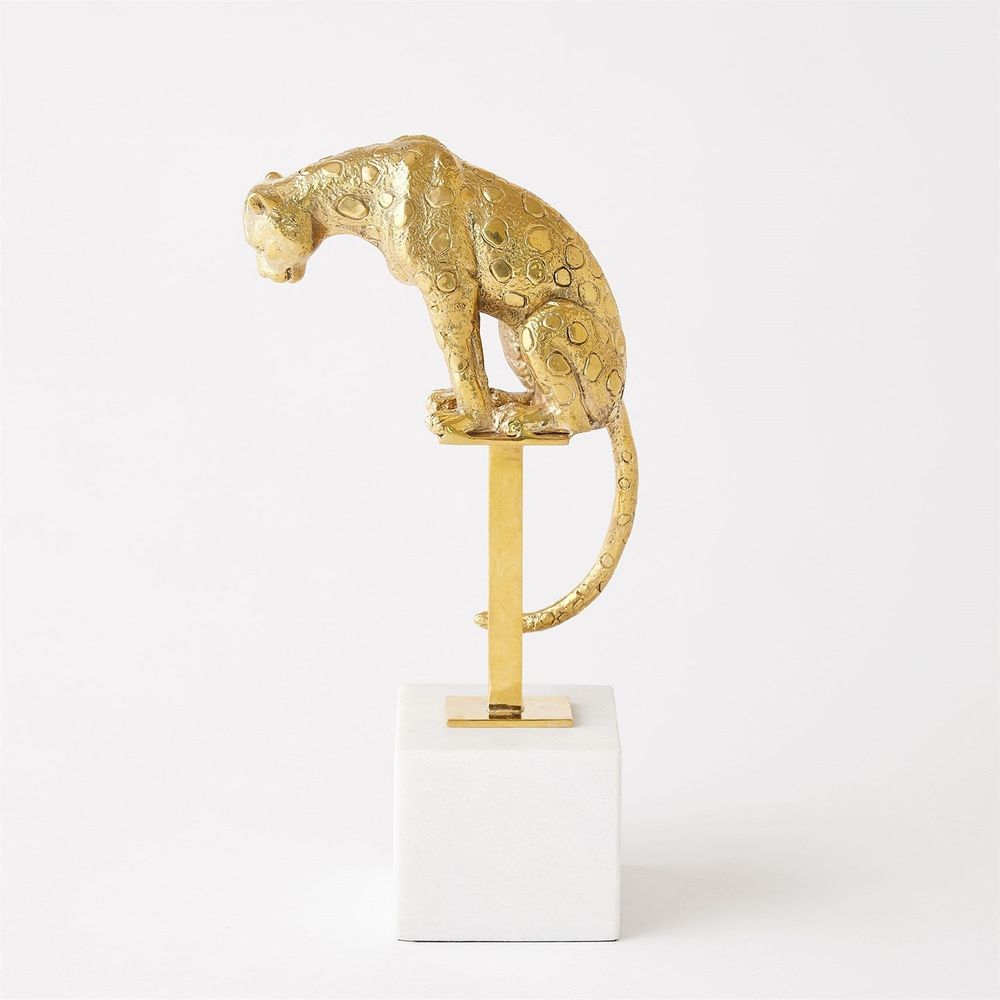 Decorative Objects Perched Jaguar on Stand-Nickel