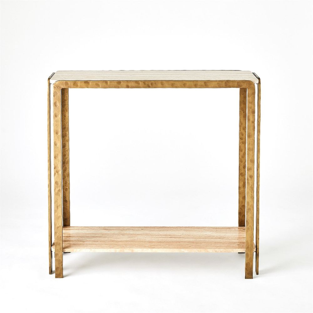 Console Tables Kraft Console-Light Bronze w/Travertine